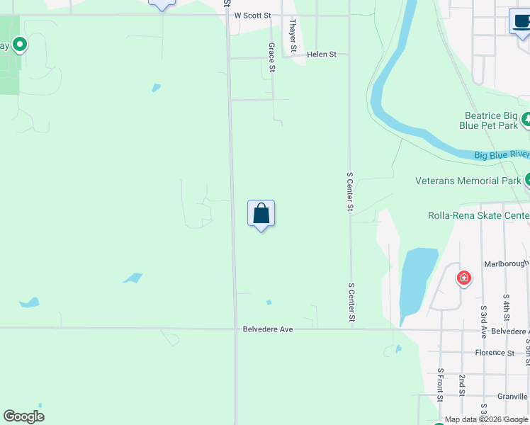 map of restaurants, bars, coffee shops, grocery stores, and more near 27450 Southwest 32nd Road in Beatrice