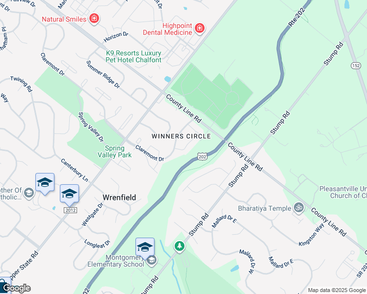map of restaurants, bars, coffee shops, grocery stores, and more near 111 Santa Anita Drive in North Wales