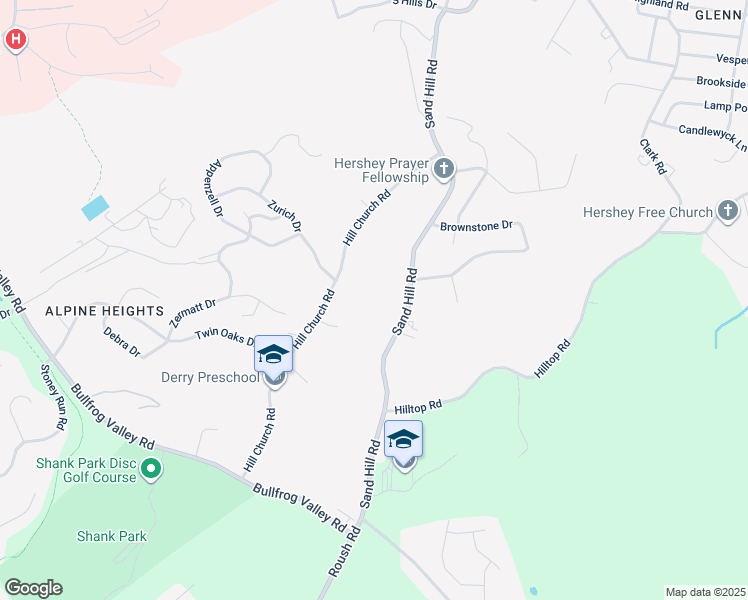 map of restaurants, bars, coffee shops, grocery stores, and more near 1180 Sand Hill Road in Hummelstown