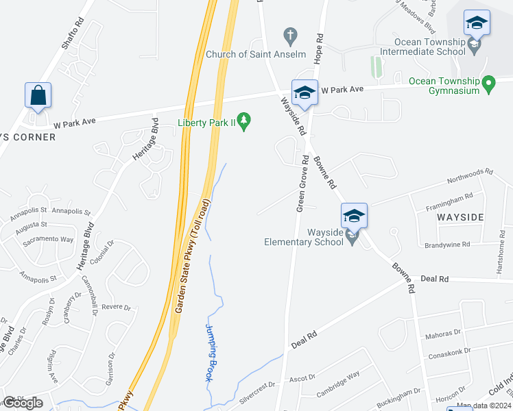 map of restaurants, bars, coffee shops, grocery stores, and more near 11 Gun Club Road in Tinton Falls