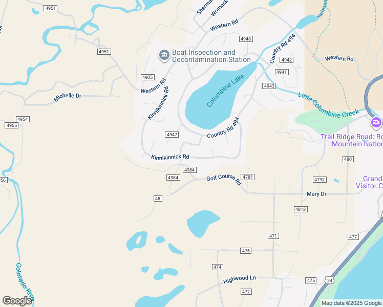 map of restaurants, bars, coffee shops, grocery stores, and more near 567 Kinnikinnick Road in Grand Lake