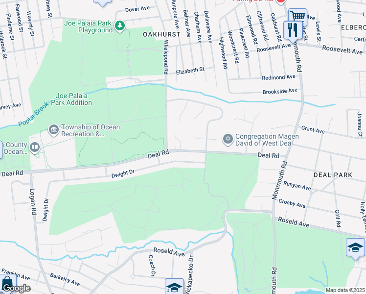 map of restaurants, bars, coffee shops, grocery stores, and more near 411 Deal Road in Ocean Township