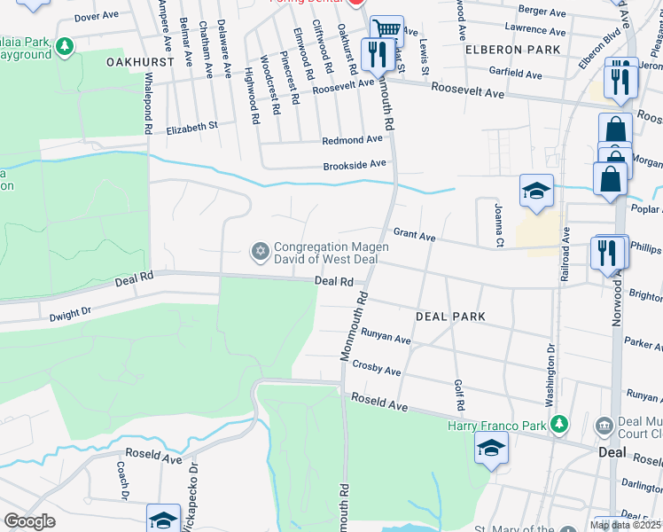 map of restaurants, bars, coffee shops, grocery stores, and more near 3 Harvard Court in Ocean Township