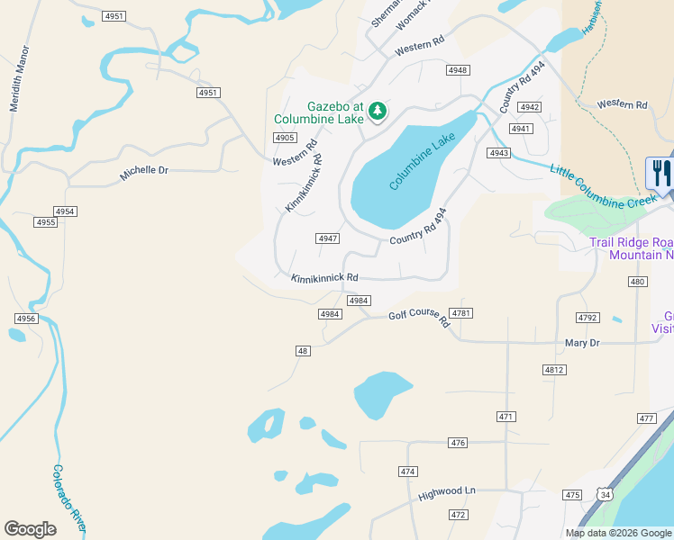 map of restaurants, bars, coffee shops, grocery stores, and more near 16 County Road in Grand Lake