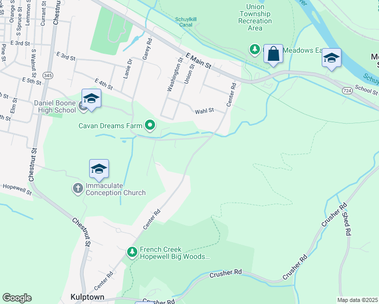 map of restaurants, bars, coffee shops, grocery stores, and more near 78 Center Road in Douglassville