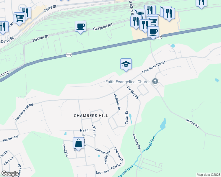 map of restaurants, bars, coffee shops, grocery stores, and more near 499 Hoffman Drive in Harrisburg