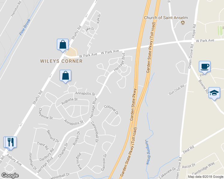 map of restaurants, bars, coffee shops, grocery stores, and more near 19 Topeka Court in Tinton Falls