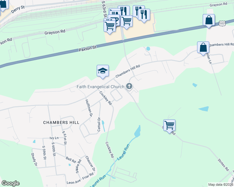 map of restaurants, bars, coffee shops, grocery stores, and more near 555 Marlborough Avenue in Harrisburg