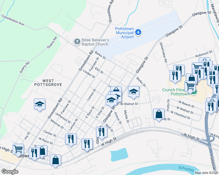 map of restaurants, bars, coffee shops, grocery stores, and more near 112 Linden Street in Stowe