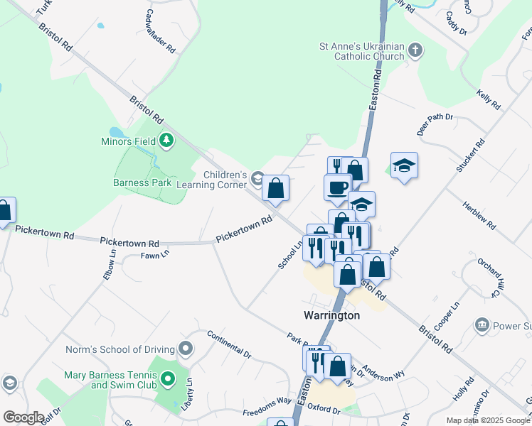 map of restaurants, bars, coffee shops, grocery stores, and more near 2548 Bristol Road in Warrington