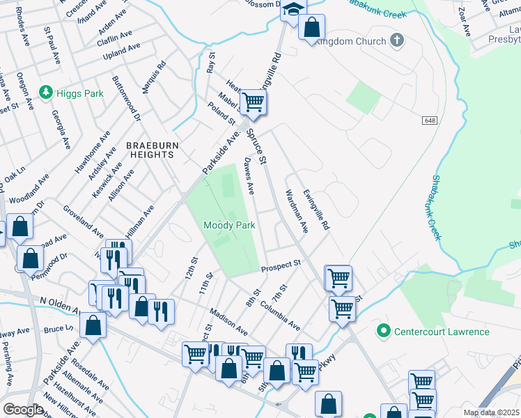 map of restaurants, bars, coffee shops, grocery stores, and more near 32 Dawes Avenue in Ewing Township
