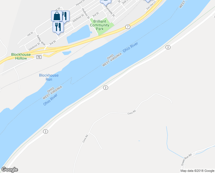 map of restaurants, bars, coffee shops, grocery stores, and more near Rte 2 in Wellsburg