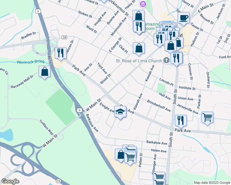 map of restaurants, bars, coffee shops, grocery stores, and more near 3 Berkeley Place in Freehold