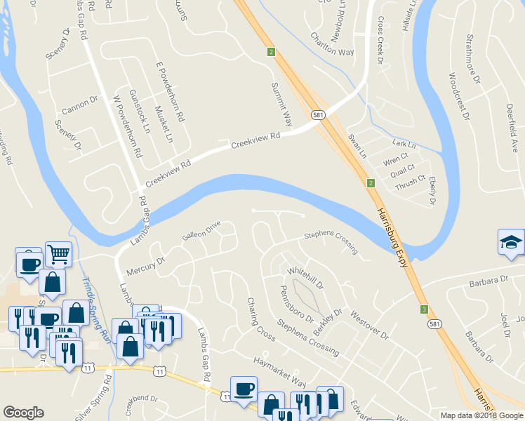 map of restaurants, bars, coffee shops, grocery stores, and more near 6355 Stanford Court in Mechanicsburg
