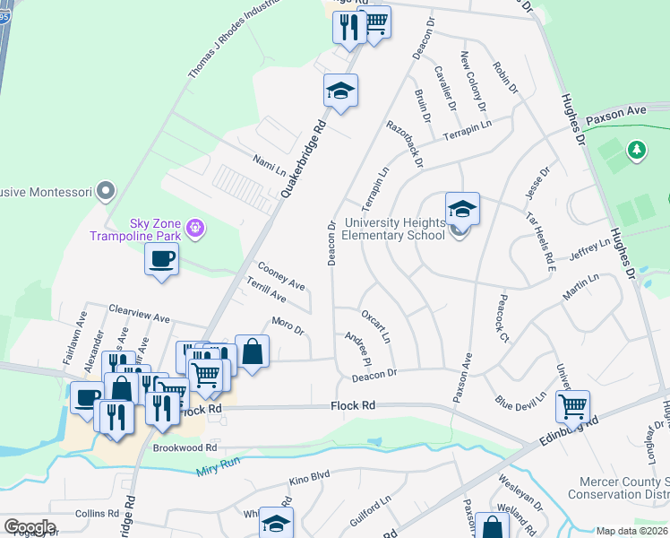 map of restaurants, bars, coffee shops, grocery stores, and more near 63 Deacon Drive in Hamilton Township