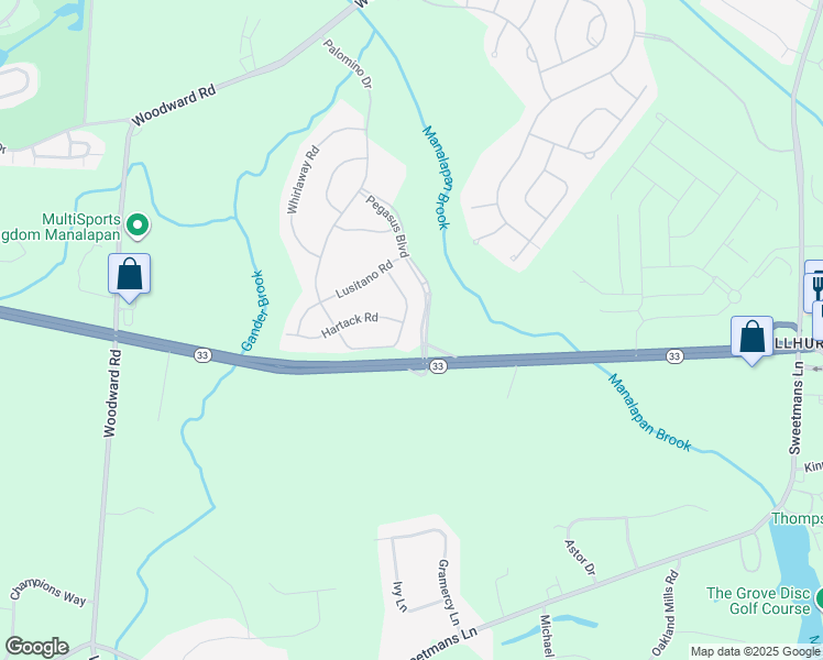 map of restaurants, bars, coffee shops, grocery stores, and more near 20 Silver Charm Rd in Manalapan Township