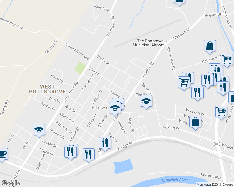 map of restaurants, bars, coffee shops, grocery stores, and more near 112 Linden Street in Stowe