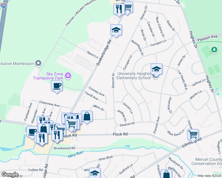 map of restaurants, bars, coffee shops, grocery stores, and more near 63 Deacon Drive in Hamilton Township