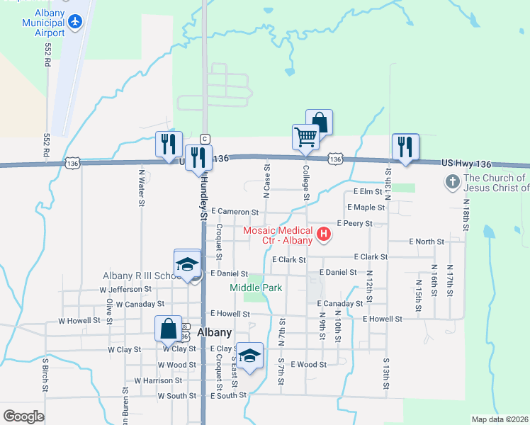 map of restaurants, bars, coffee shops, grocery stores, and more near 501 East Cameron Street in Albany