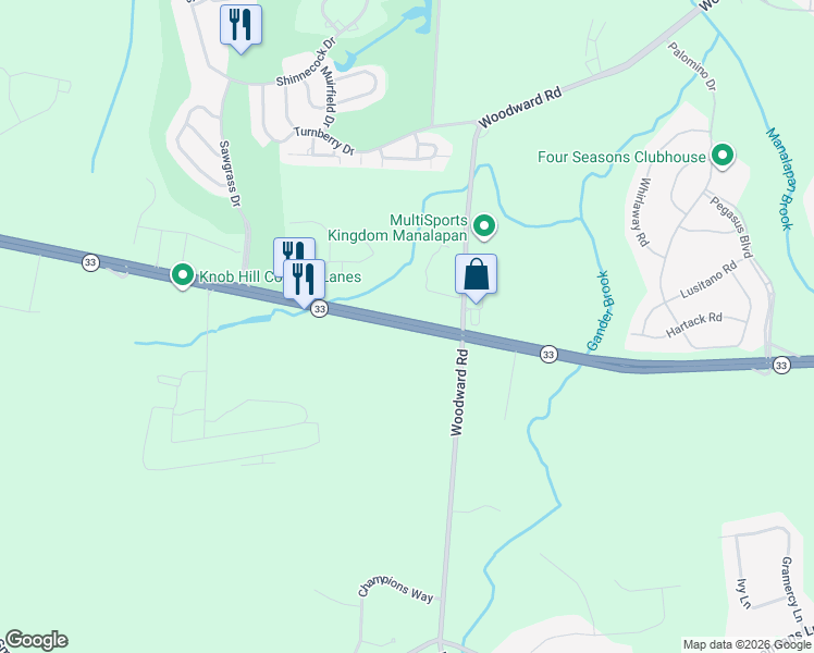 map of restaurants, bars, coffee shops, grocery stores, and more near 328 New Jersey 33 in Manalapan Township
