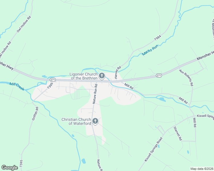 map of restaurants, bars, coffee shops, grocery stores, and more near 408 Pennsylvania 271 in Ligonier