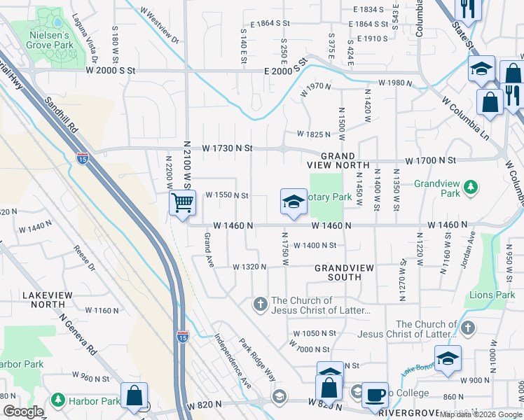 map of restaurants, bars, coffee shops, grocery stores, and more near 1515 North 1830 West Street in Provo