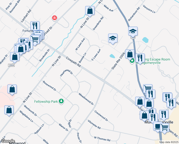 map of restaurants, bars, coffee shops, grocery stores, and more near Cowpath Rd in Lansdale