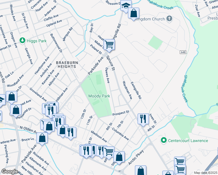 map of restaurants, bars, coffee shops, grocery stores, and more near 32 Dawes Avenue in Ewing Township