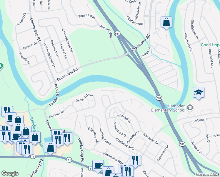 map of restaurants, bars, coffee shops, grocery stores, and more near 6261 Stanford Court in Cumberland County