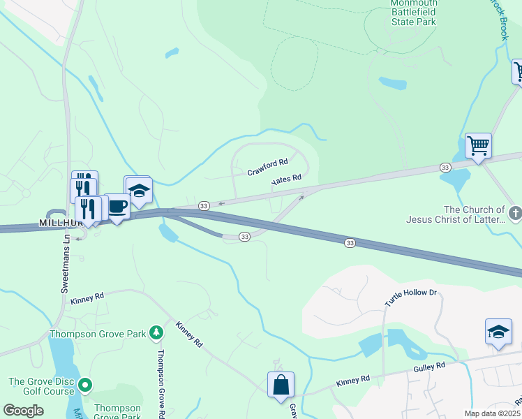 map of restaurants, bars, coffee shops, grocery stores, and more near 59 New Jersey 33 in Manalapan Township