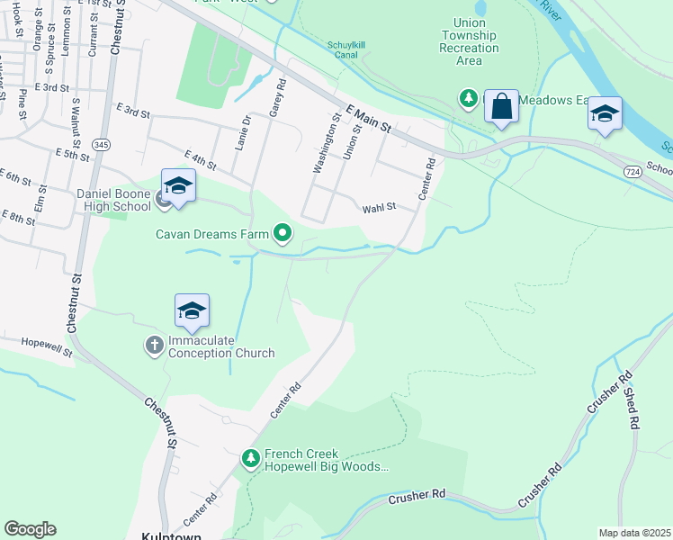 map of restaurants, bars, coffee shops, grocery stores, and more near 78 Center Road in Douglassville