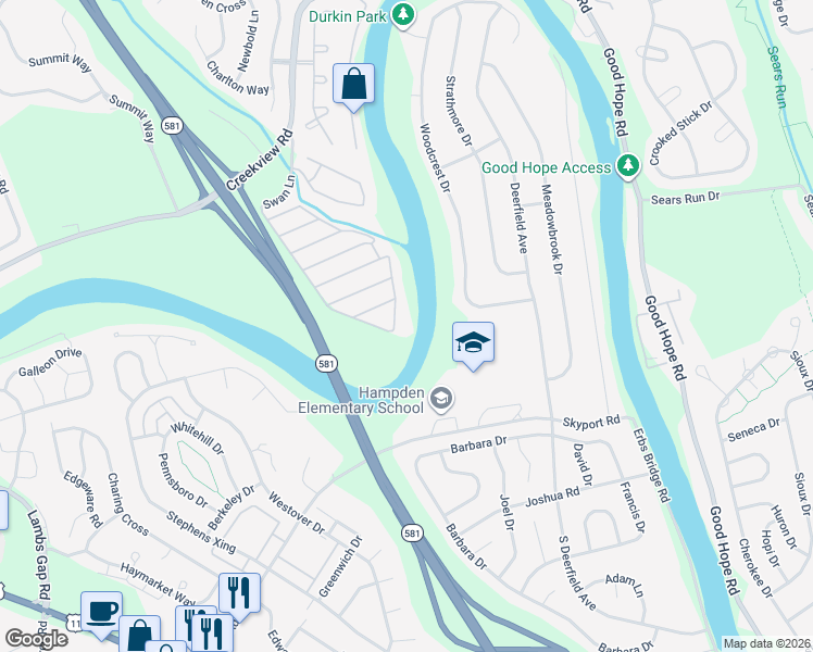 map of restaurants, bars, coffee shops, grocery stores, and more near 5965 Eberly Drive in Mechanicsburg