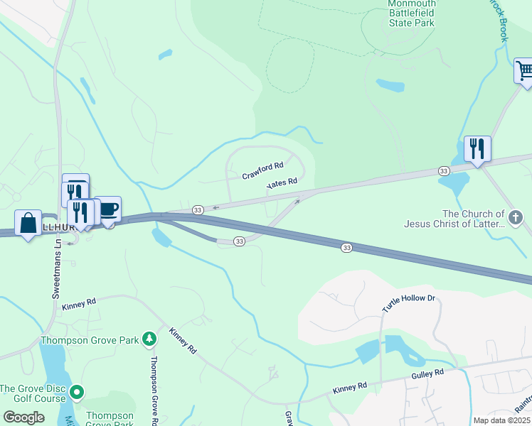 map of restaurants, bars, coffee shops, grocery stores, and more near 59 New Jersey 33 in Manalapan Township