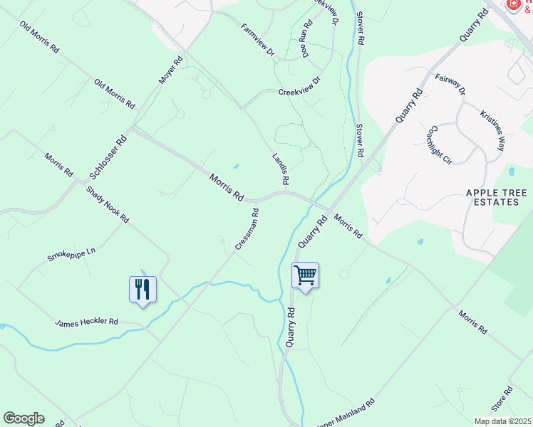 map of restaurants, bars, coffee shops, grocery stores, and more near 610 Cressman Road in Harleysville