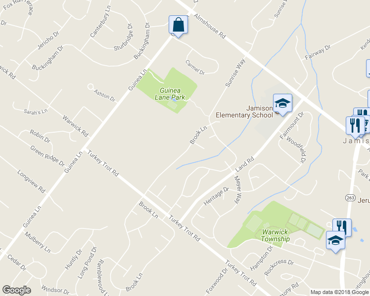map of restaurants, bars, coffee shops, grocery stores, and more near 1942 Brook Lane in Jamison