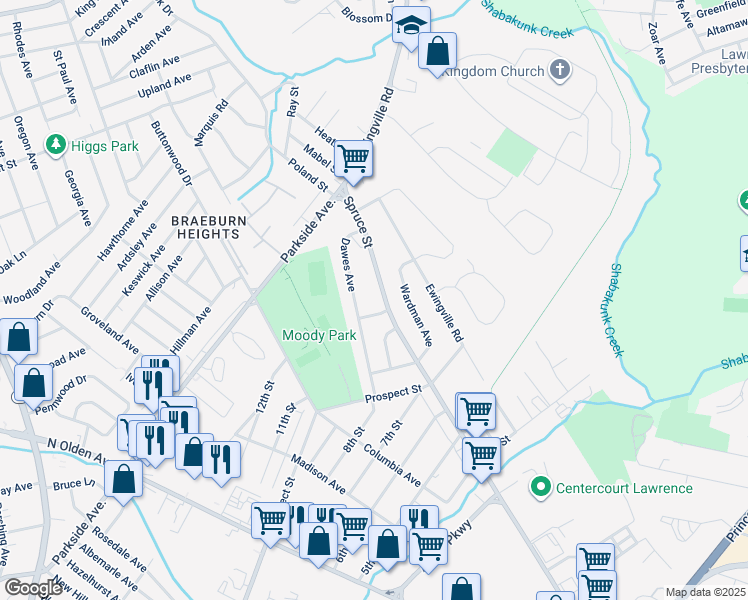 map of restaurants, bars, coffee shops, grocery stores, and more near 32 Dawes Avenue in Ewing Township