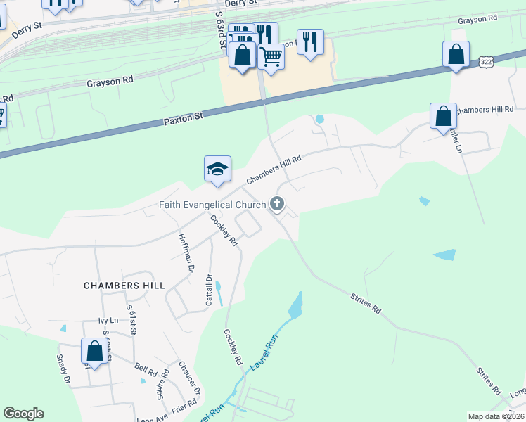 map of restaurants, bars, coffee shops, grocery stores, and more near 555 Marlborough Avenue in Harrisburg