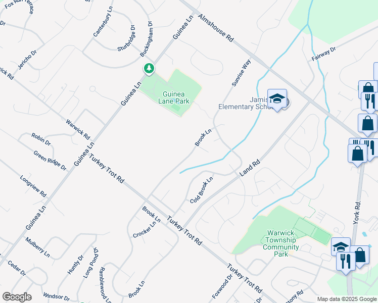 map of restaurants, bars, coffee shops, grocery stores, and more near 1942 Brook Lane in Jamison