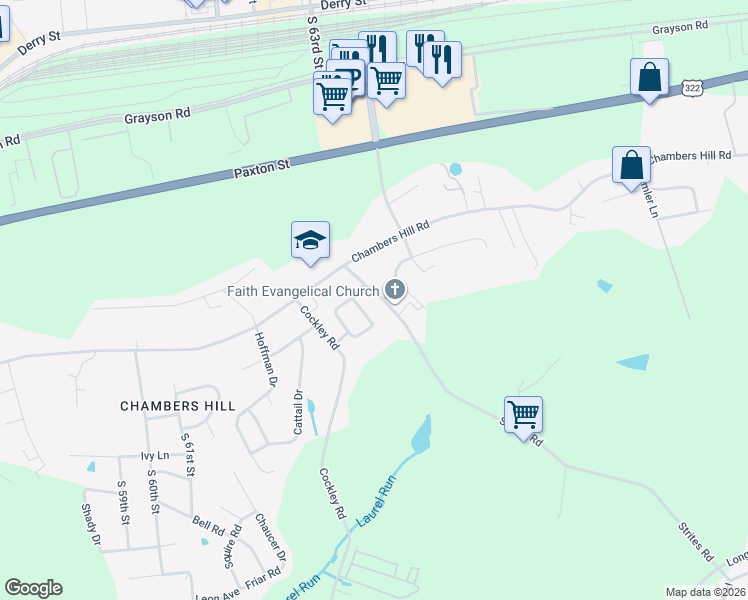 map of restaurants, bars, coffee shops, grocery stores, and more near 555 Marlborough Avenue in Harrisburg