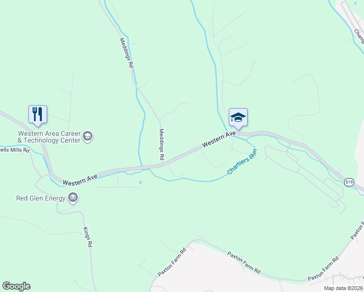 map of restaurants, bars, coffee shops, grocery stores, and more near 593 Western Avenue in Canonsburg