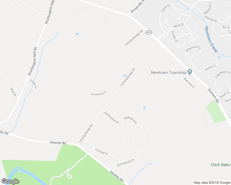 map of restaurants, bars, coffee shops, grocery stores, and more near 101 Twining Bridge Road in Newtown