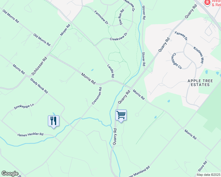 map of restaurants, bars, coffee shops, grocery stores, and more near 610 Cressman Road in Montgomery County
