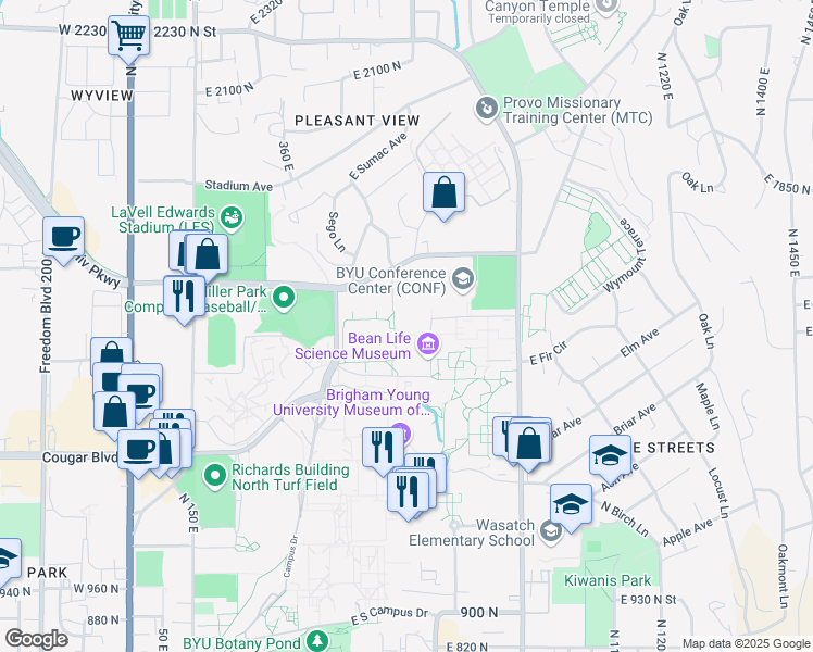 map of restaurants, bars, coffee shops, grocery stores, and more near in Provo