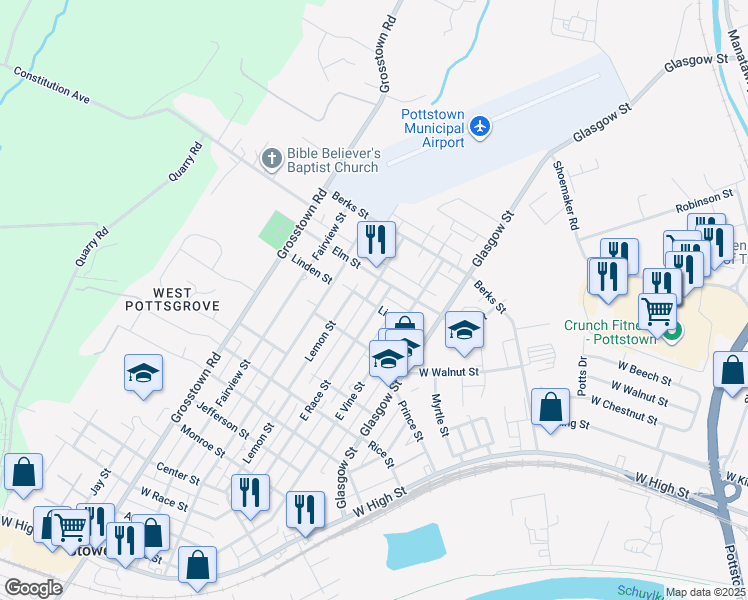map of restaurants, bars, coffee shops, grocery stores, and more near 160 Linden Street in Stowe