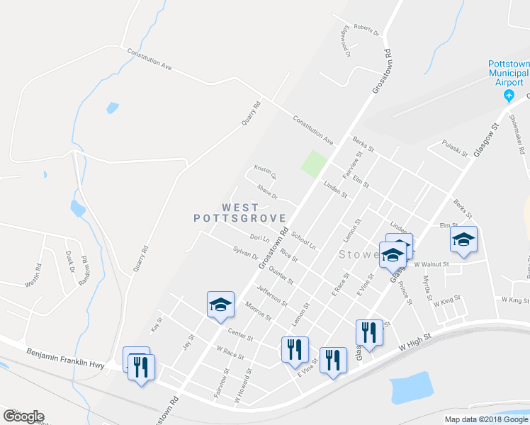map of restaurants, bars, coffee shops, grocery stores, and more near 12 Dogwood Lane in Stowe