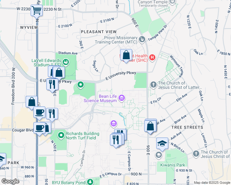 map of restaurants, bars, coffee shops, grocery stores, and more near in Provo