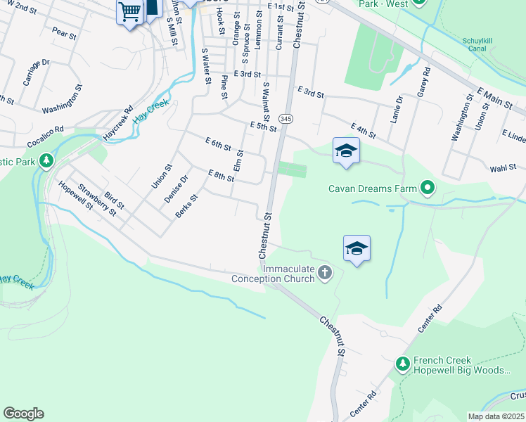 map of restaurants, bars, coffee shops, grocery stores, and more near 717 East 9th Street in Birdsboro