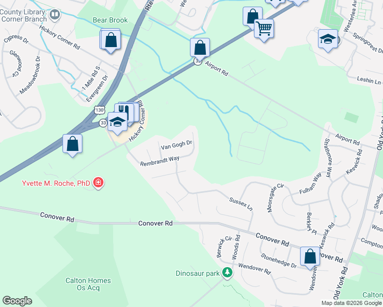 map of restaurants, bars, coffee shops, grocery stores, and more near 1 Copland Court in East Windsor