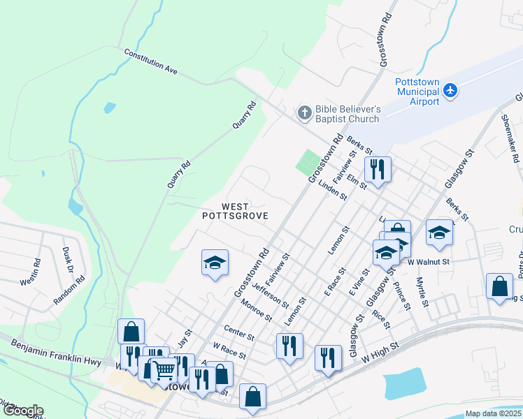 map of restaurants, bars, coffee shops, grocery stores, and more near 12 Dogwood Lane in Stowe