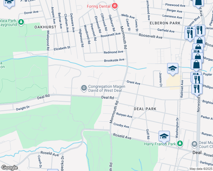 map of restaurants, bars, coffee shops, grocery stores, and more near 3 Harvard Court in Ocean Township